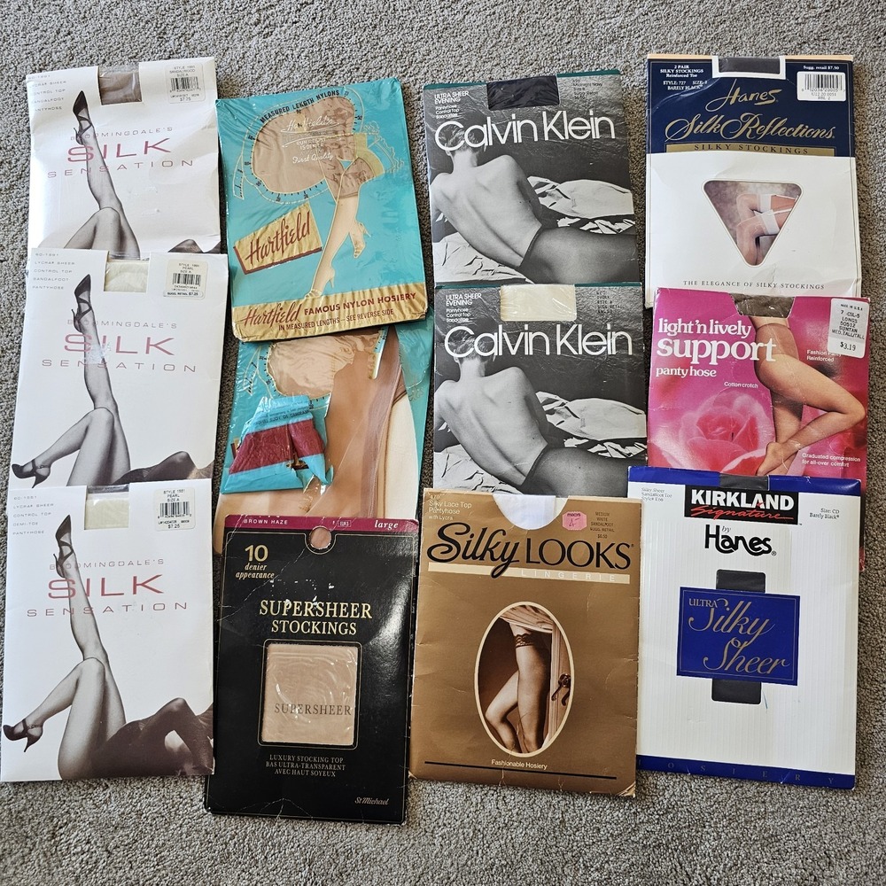 Vintage Lot 10 Pantyhose Stockings Hanes Calvin Klein Bloomingdales 70s 80s 90s